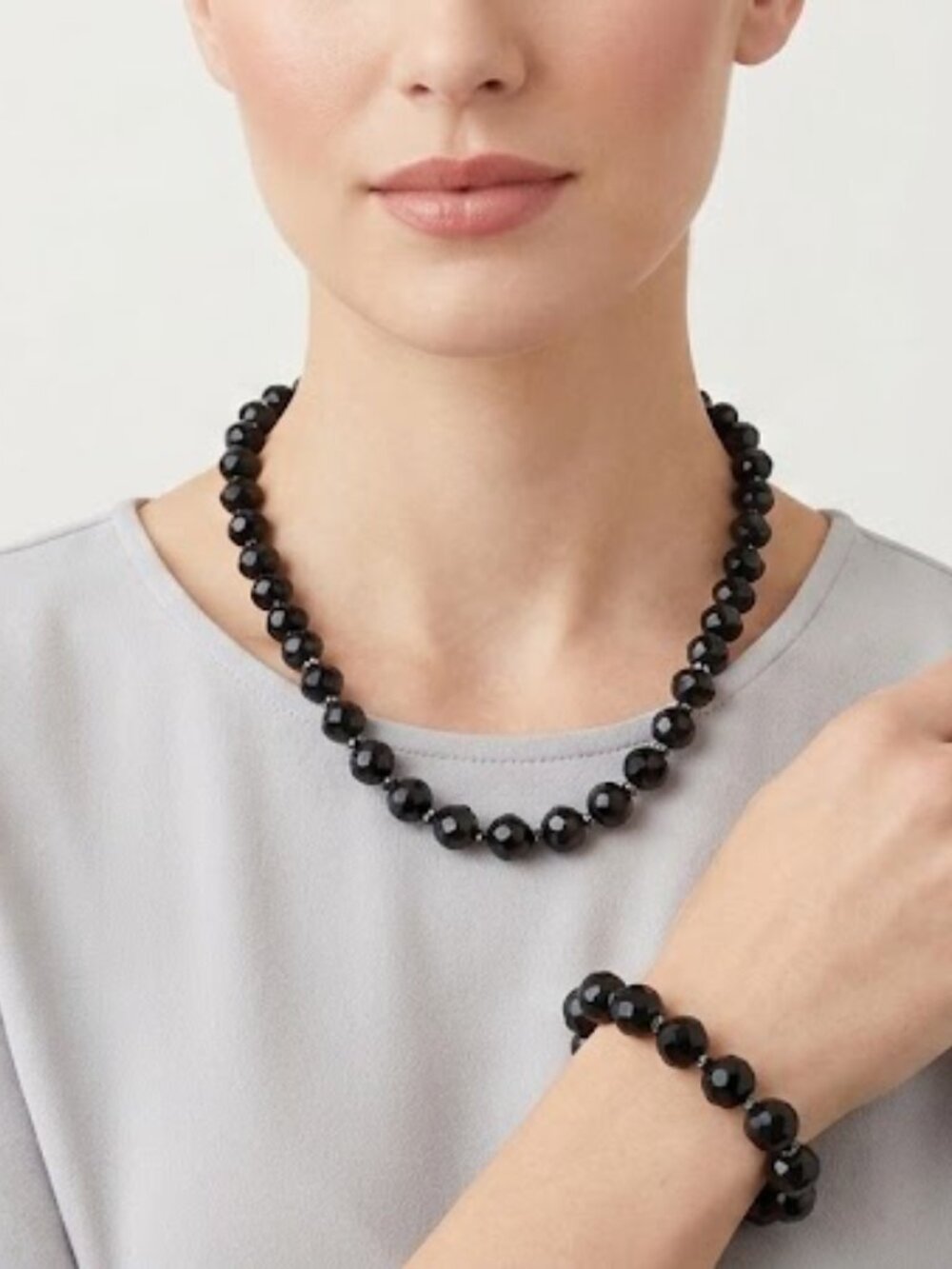 Black Faceted Bead Necklace and Bracelet Set